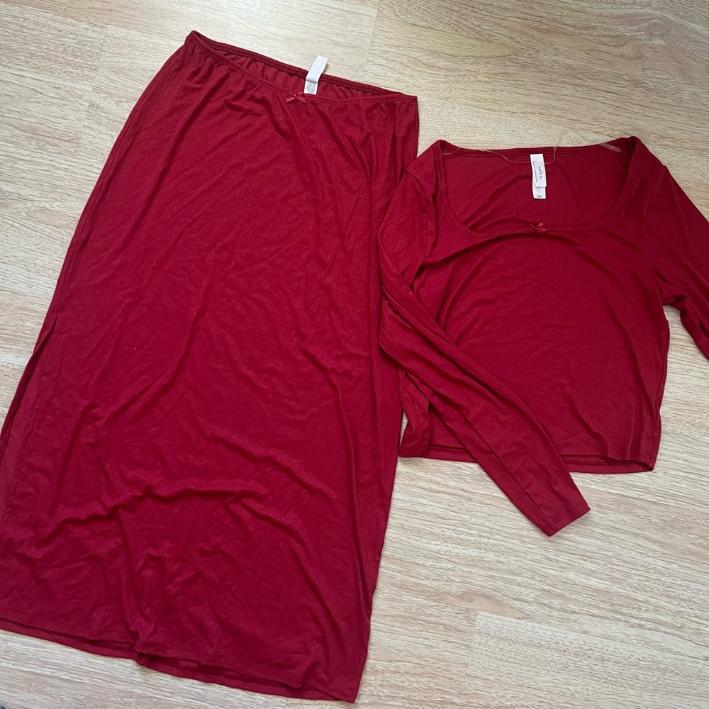 Red Two-Piece Skirt and Top Set